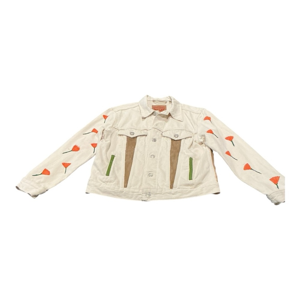 Levi’s Custom Hand Painted Denim Jacket Size S Cream Off-White One of a Kind Art - Picture 7 of 9